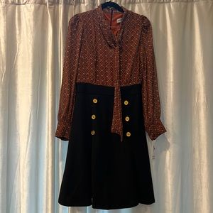 Shelby & Palmer Burnt orange and black dress with gold buttons